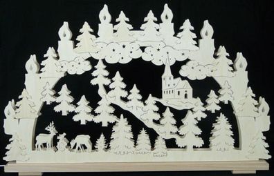 Schwibbogen mit Waldtieren Kirche und Beleuchtung BxHxT 70x45x7cm NEU Lichterboge
