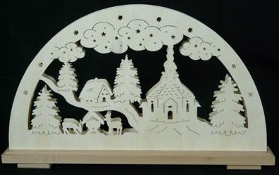 Schwibbogen mit Kirche Haus Rehe und Beleuchtung BxHxT 50x30x7cm NEU Lichterbogen