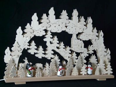 Schwibbogen mit Schneemänner und Beleuchtung BxHxT 70x43x7cm NEU Lichterbogen