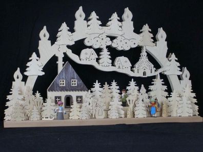 Schwibbogen mit Waldarbeitern und Beleuchtung BxHxT 70x40x7cm NEU Lichterbogen Fe