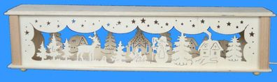 Schwibbogenerhöhung mit Schneemann Hirsch und Beleuchtung BxHxT 52x10x10cm NEU Li