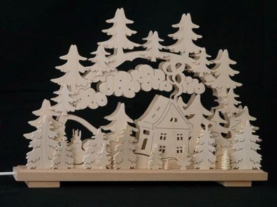 Schwibbogen mit Haus im Wald und Beleuchtung BxHxT 50x32x7cm NEU Lichterbogen