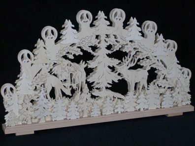 Schwibbogen Wildtiere an der Futterkrippe und Beleuchtung BxHxT 70x39x7cm NEU