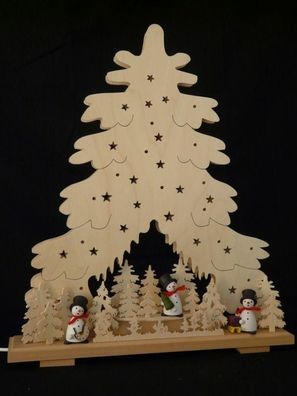 Schwibbogen mit Tanne mit Schneemänner und Beleuchtung BxHxT 44x51x7cm NEU