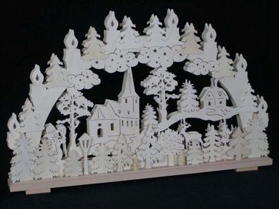 Schwibbogen mit Kirche Haus und Schneemann Beleuchtung BxHxT 70x44x7cm NEU