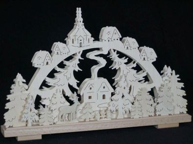 Schwibbogen mit Waldhütte Rehe und Beleuchtung BxHxT 50x33x7cm NEU Lichterbogen F