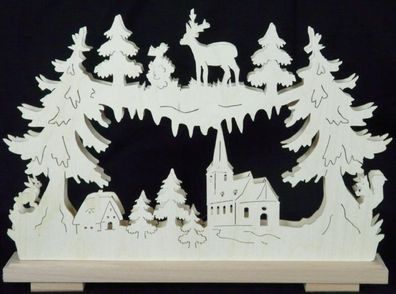 Schwibbogen mit Kirche Wald und Beleuchtung BxHxT 44x32x7cm NEU Lichterbogen Fens