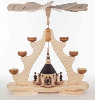 Tischpyramide Kurrende mit Seiffener Kirche und Teelichter HxLxB 42x16x47cm NEU