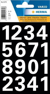 Herma 4170 Zahlen, 25mm, 0-9, wetterfest, Folie weiß, 1 Blatt