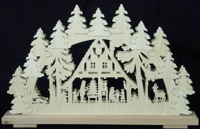 Schwibbogen mit Waldhaus und Beleuchtung BxHxT 50x32x7cm NEU Lichterbogen Fenster