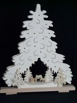 Schwibbogen mit Tanne mit Rehen an der Futterkrippe und Beleuchtung BxHxT