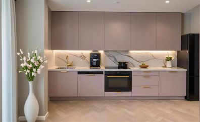Küchenzeile Linea 300DW Puderrosa Matt-Soft Close- Premium Box- Einbauküche 3m