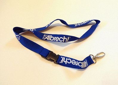 Albrecht Funkgeräte Lanyard Schlüsselanhänger Schlüsselband blau-weiss Werbung