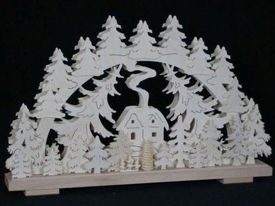 Schwibbogen mit Haus im Wald und Beleuchtung BxHxT 50x31x7cm NEU Lichterbogen Fen