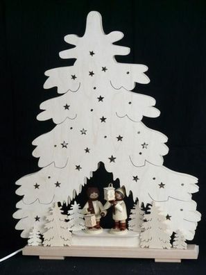 Schwibbogen Tanne mit Laternenkinder und Beleuchtung BxHxT 36x43x7cm NEU Lichterb