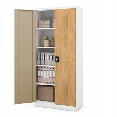 JAN NOWAK Metallschrank für das Büro Eco Design JAN H 195 Weiß / Gold Eiche