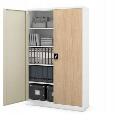 JAN NOWAK Breiter Loft-Büroschrank für Akten JAN II Weiß / Eiche Sonoma