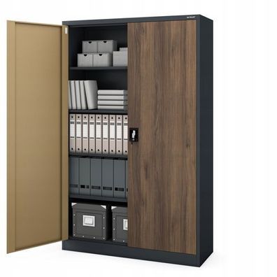 JAN NOWAK Breiter Loft-Büroschrank für Akten JAN II Anthrazit / Nussbaum