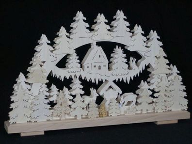 Schwibbogen mit Waldhütte Rehe und Beleuchtung BxHxT 50x32x7cm NEU Lichterbogen F