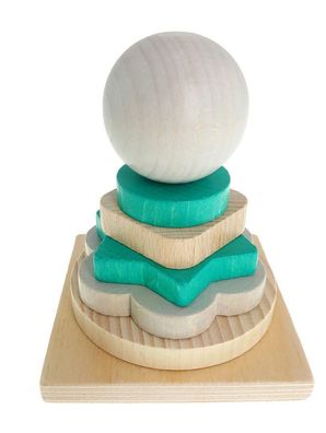 Holzspielzeug Stapelturm türkis BxLxH 90x90x110mm NEU Turm Spielbrett Motorik