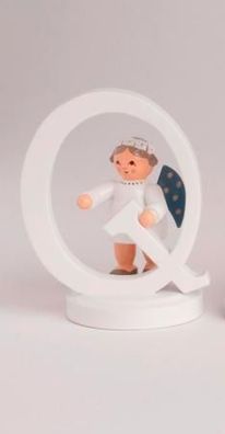 Miniaturfigur Engel mit Buchstabe "Q" BxTxH= 5,5x4,5x7cm NEU Holzfigur Winter