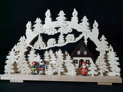 Schwibbogen mit Weihnachtsmann Striezelkinder und Beleuchtung BxHxT 50x31x7cm