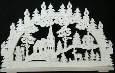 Schwibbogen mit Kirche Haus Waldtieren und Beleuchtung BxHxT 70x43x7cm NEU Lichte