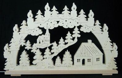 Schwibbogen mit Haus Kirche und Beleuchtung BxHxT 70x45x7cm NEU Lichterbogen Fens