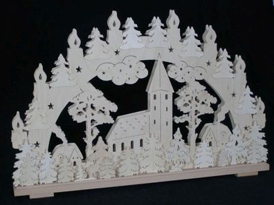Schwibbogen mit Kirche und Beleuchtung BxHxT 70x45x7cm NEU Lichterbogen Fensterbo