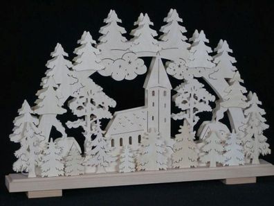 Schwibbogen mit Häuser Kirche und Beleuchtung BxHxT 50x31x7cm NEU Lichterbogen