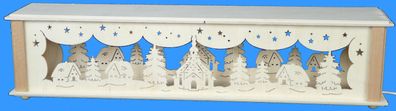 Schwibbogenerhöhung mit Seiffener Kirche Dorf und Beleuchtung BxHxT 52x10x10cm NE