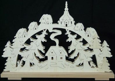 Schwibbogen mit Waldhaus Kirche und Beleuchtung BxHxT 50x33x7cm NEU Lichterbogen