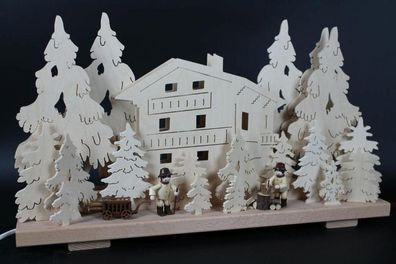 Schwibbogen mit Holzarbeiter und Beleuchtung BxHxT 50x33x10cm NEU Lichterbogen