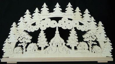 Schwibbogen mit Dorf Kirche Wald und Beleuchtung BxHxT 70x37x7cm NEU Lichterbogen