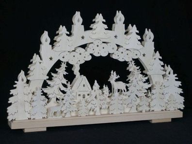 Schwibbogen mit Haus Rehe und Beleuchtung BxHxT 50x32x7cm NEU Lichterbogen Fenste
