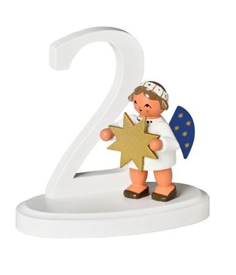 Miniaturfigur Engel mit Zahl "2" BxTxH= 7x4x7cm NEU Holzfigur Winter Weihnachten