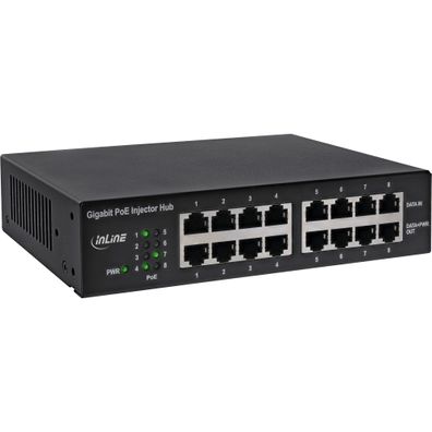InLine PoE+ Gigabit Netzwerk Injektor Hub 8 Port (8x PoE+) - 1Gb/s - 19" 1HE