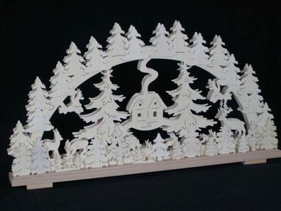 Schwibbogen mit Haus Reh und Hirsch mit Beleuchtung BxHxT 70x37x7cm NEU