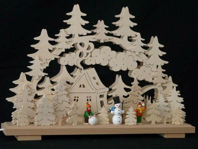 Schwibbogen mit Winterkinder Schneemann und Beleuchtung BxHxT 50x35x10cm NEU