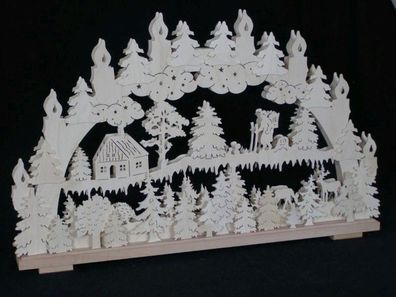 Schwibbogen mit Waldarbeiter Rehen und Beleuchtung BxHxT 70x45x7cm NEU Lichterbog