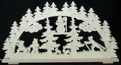 Schwibbogen mit Wintersportler Schneemann und Beleuchtung BxHxT 70x37x7cm NEU Lic