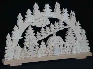 Schwibbogen mit Waldhütte und Beleuchtung BxHxT 50x33x7cm NEU Lichterbogen Fenste