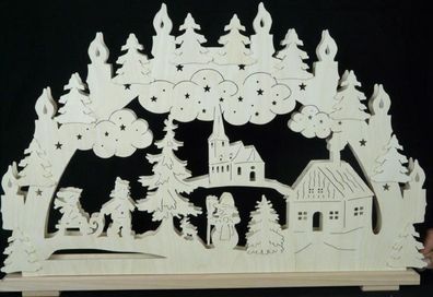 Schwibbogen mit Schneemann Kirche und Beleuchtung BxHxT 70x45x7cm NEU Lichterboge