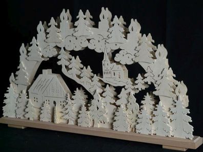 Schwibbogen Kirche mit Haus und Beleuchtung BxHxT 70x43x7cm NEU Lichterbogen
