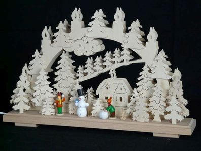 Schwibbogen mit Winterkinder Schneemann und Beleuchtung BxHxT 50x30x7cm NEU