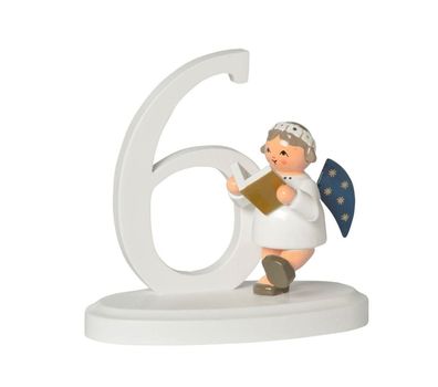 Miniaturfigur Engel mit Zahl "6" BxTxH= 7x4x7cm NEU Holzfigur Winter Weihnachten