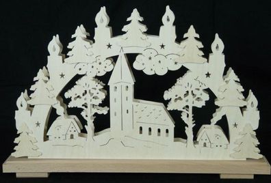 Schwibbogen mit Kirche Häuser und Beleuchtung BxHxT 50x31x7cm NEU Lichterbogen Fe