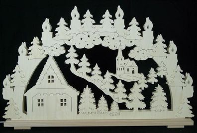 Schwibbogen mit Kirche Haus und Beleuchtung BxHxT 70x45x7cm NEU Lichterbogen Fens