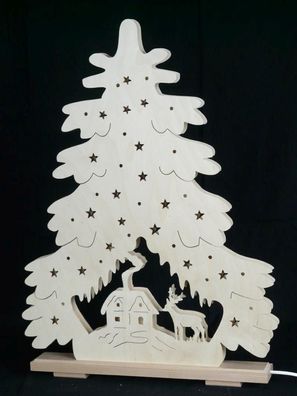 Schwibbogen mit Tanne mit Hirsch und Beleuchtung BxHxT 44x51x7cm NEU