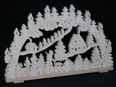 Schwibbogen mit Jäger und Haus im Wald und Beleuchtung BxHxT 70x44x7cm NEU